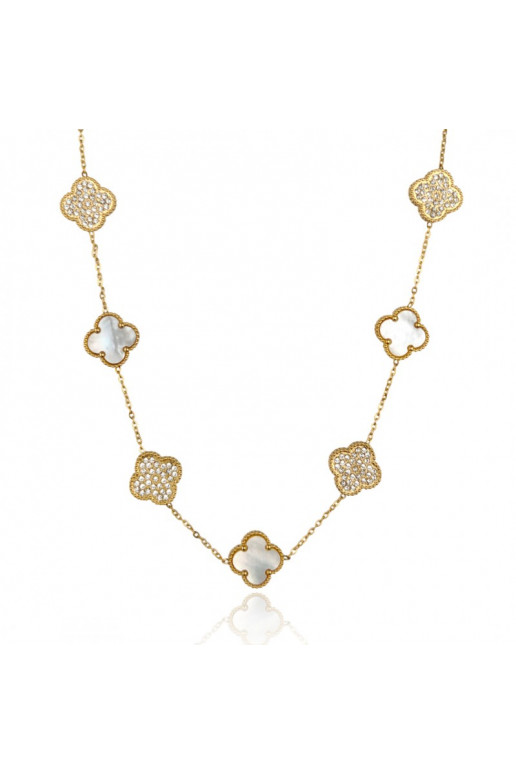 Necklace from stainless steel , koniczynki, masa perłowa, cyrkonie NST2175