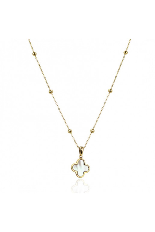 Necklace from stainless steel , koniczynka, masa perłowa NST2187