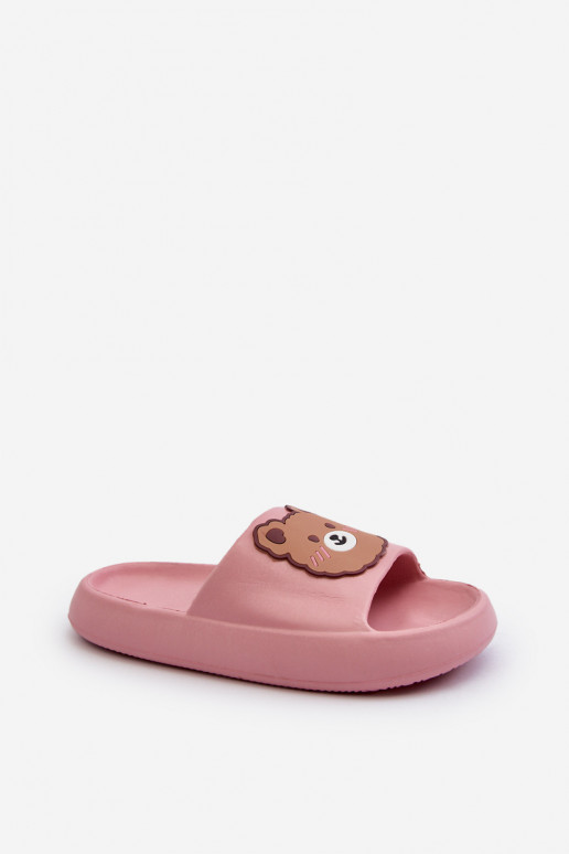 Kids Lightweight Slippers With Teddy Bear Pink Lindeheta