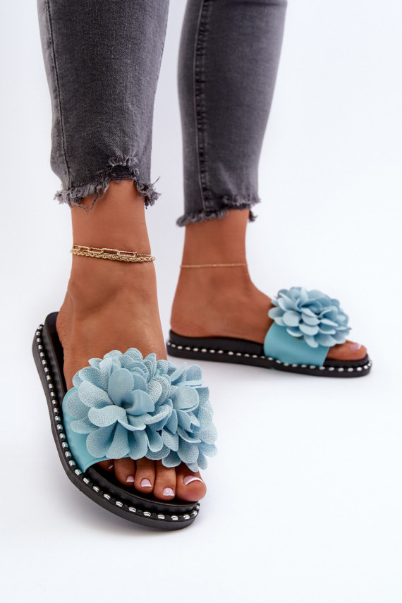Women's Sandals Decorated with Flowers Black Cellanen