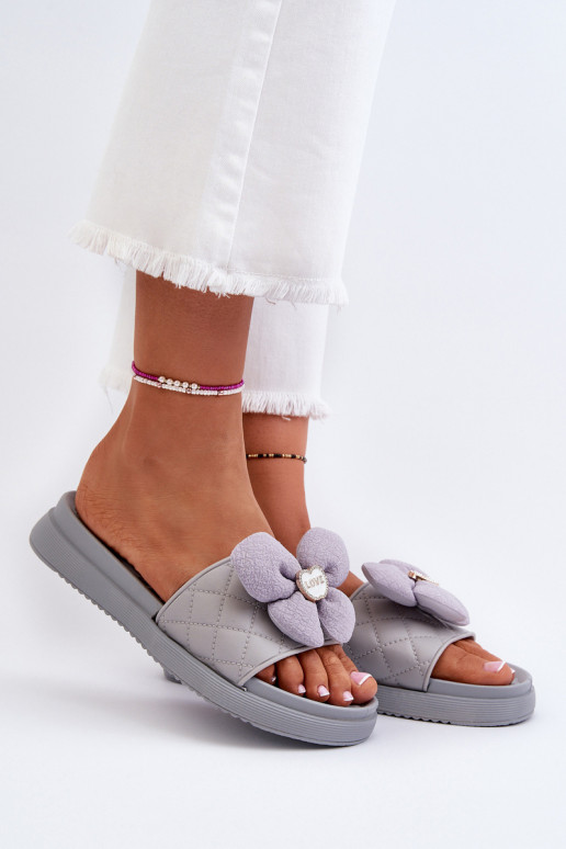 Women's Grey Sandals with Decoration on Low Platform Cedrella