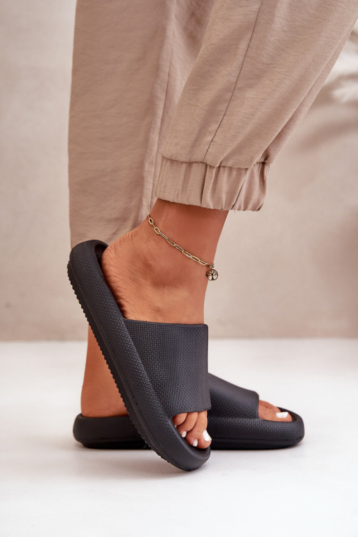 Women's Lightweight Foam Slippers On Thick Sole Black Querceria