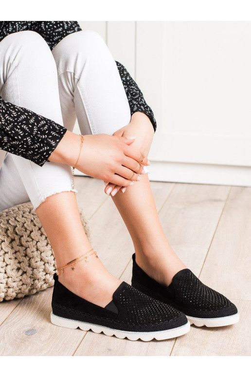 with elements of openwork Slip on shoes with crystals