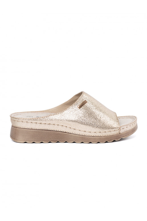 Women's slippers golden with platform
