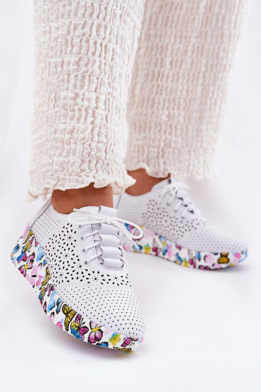 Leather Perforated Women's Shoes On Wedge Butterflies Artiker 56C1618 White