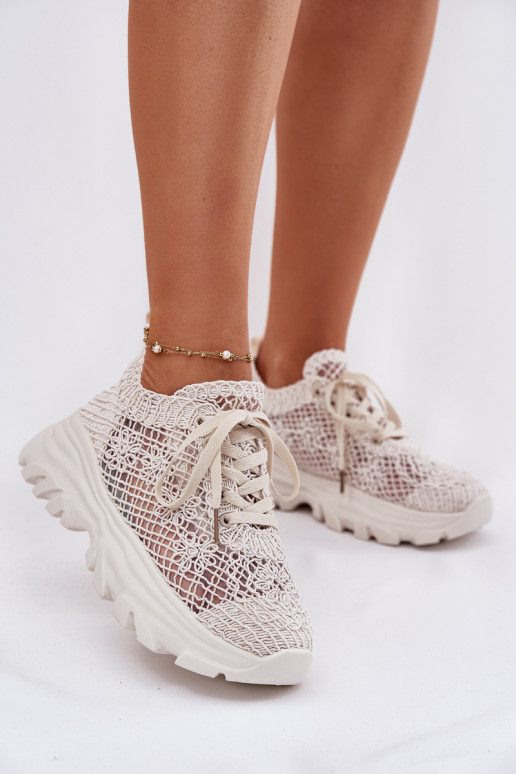 Women's Sneakers With Crocheted Upper Beige Jelhiris