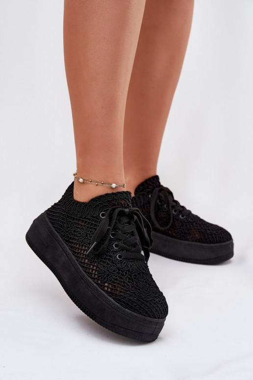 Women's Platform Sneakers With Crocheted Upper Black Mirietto