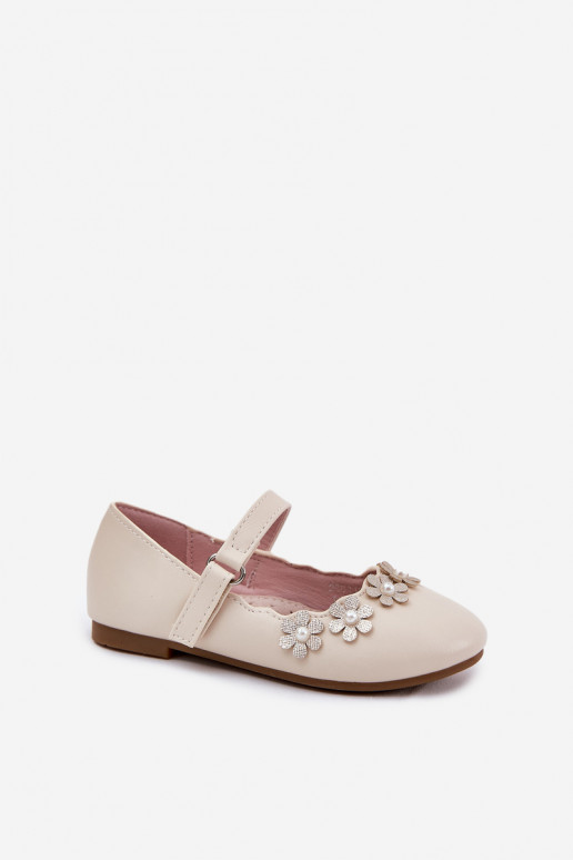 Children's Ballet Flats With Flowers Beige Landgia