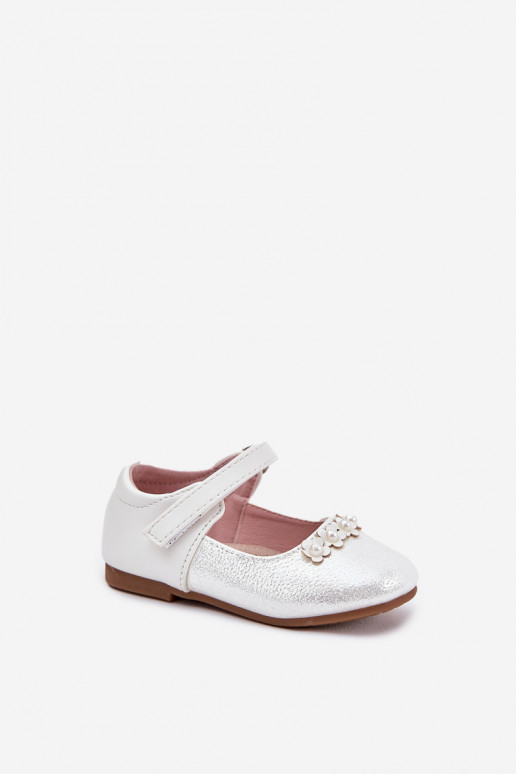 Children's Ballet Flats With Velcro And Flowers White Nikione
