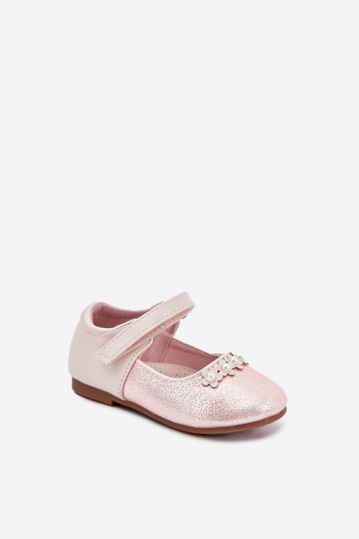 Children's Ballet Flats With Velcro And Flowers Pink Nikione