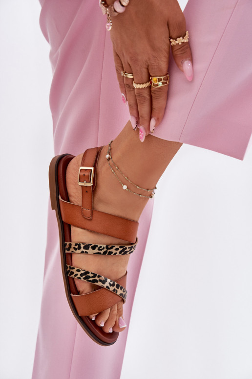 Women's Sandals On Flat Heel With Straps Leopard Sergio Leone SK086H Camel