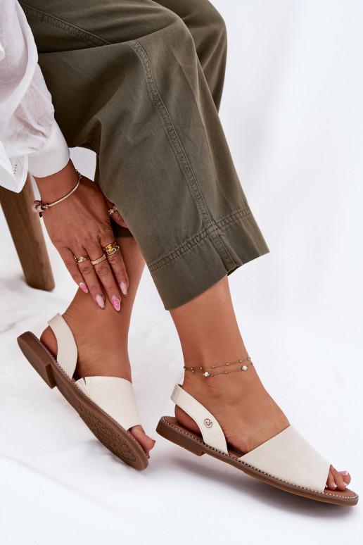 Women's sandals on flat heel eco leather beige Dereka