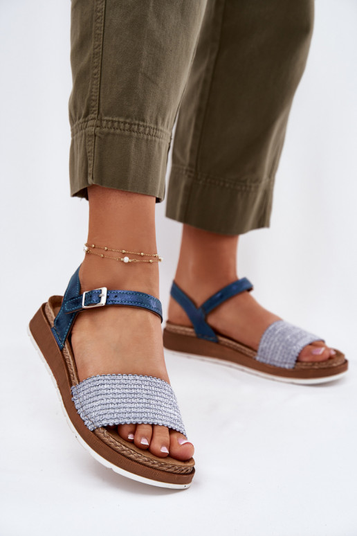 Women's Sandals With Braiding On The Strap Blue Inblu GS000050