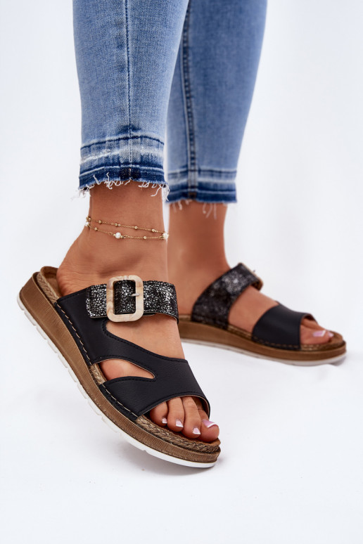Light Ladies Slippers With Buckle Inblu GS000055 Black