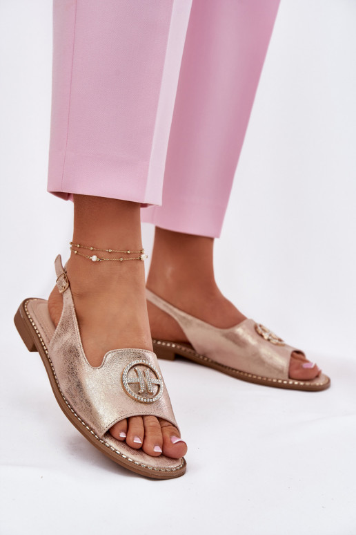 Women's Sandals On Flat Heel With Decoration S.Barski KV51-002 Rose Gold