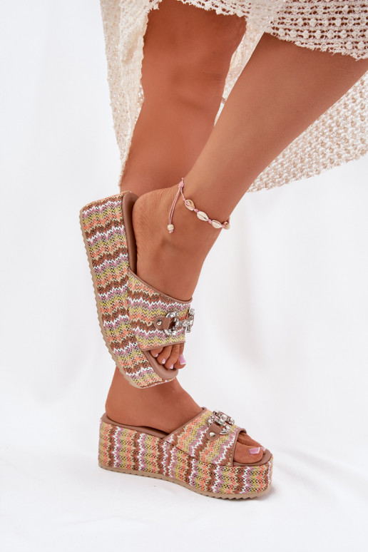Womens Wedge Sandals With Braiding And Decoration Multicolor Isolene
