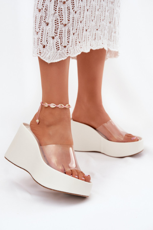 Womens wedge sandals with transparent strap white Zolretia
