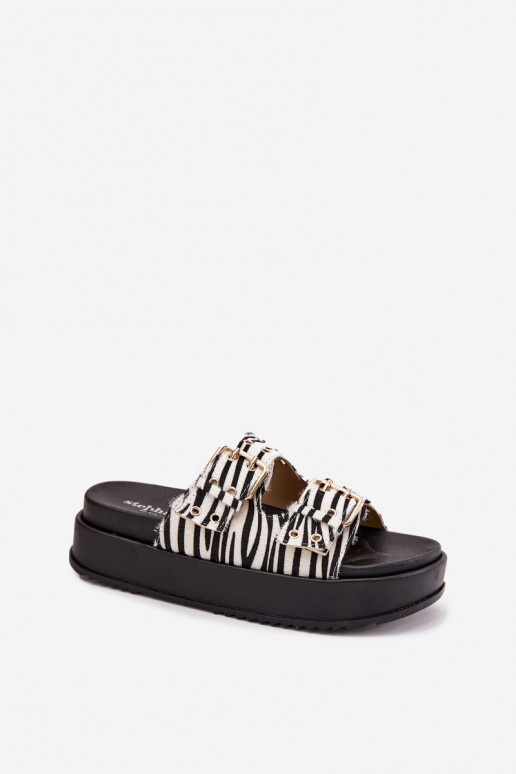 Ladies Sandals With Golden Buckles On Platform Zebra Virvania