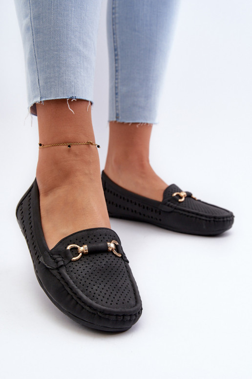 Women's Black Lattice Loafers Rasirna