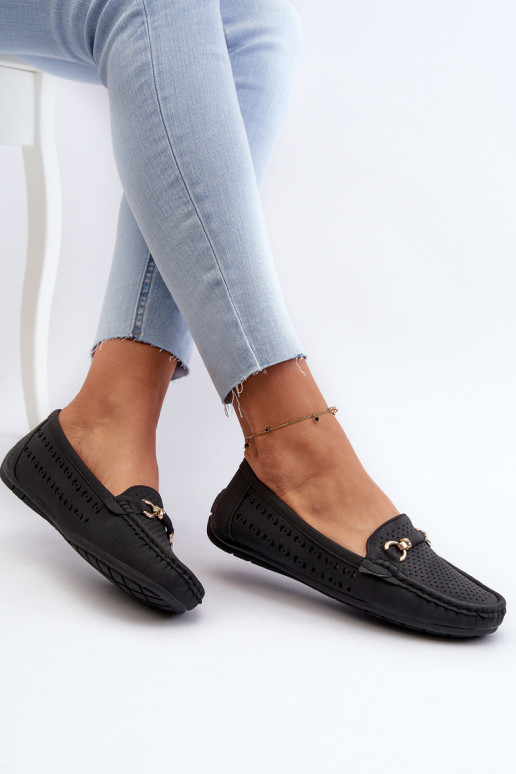 Women's Black Lattice Loafers Rasirna