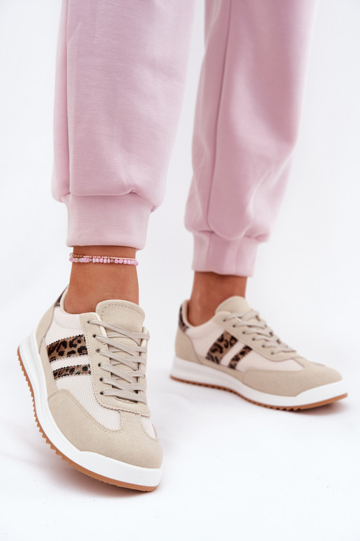 Women's Sneakers Made Of Eco Suede Leopard Beige Marinils
