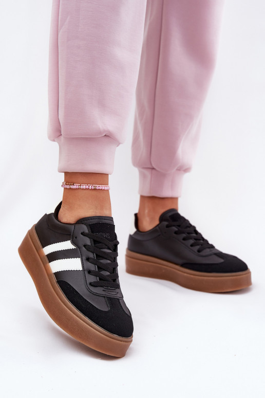 Women's Platform Sneakers Made of Eco Leather Black Elaraven