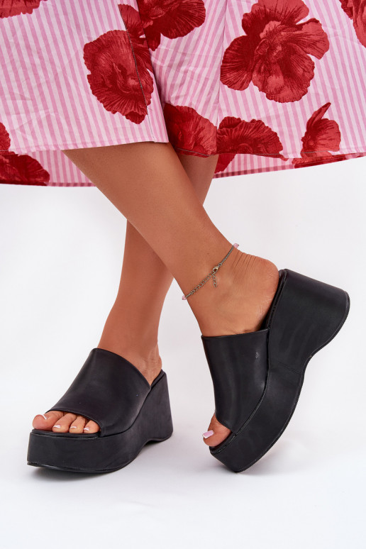 Eco Leather Women's Sandals On Platform And Wedge Black Kisoffi