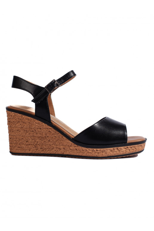Womens black sandals on a wedge Sergio Leone