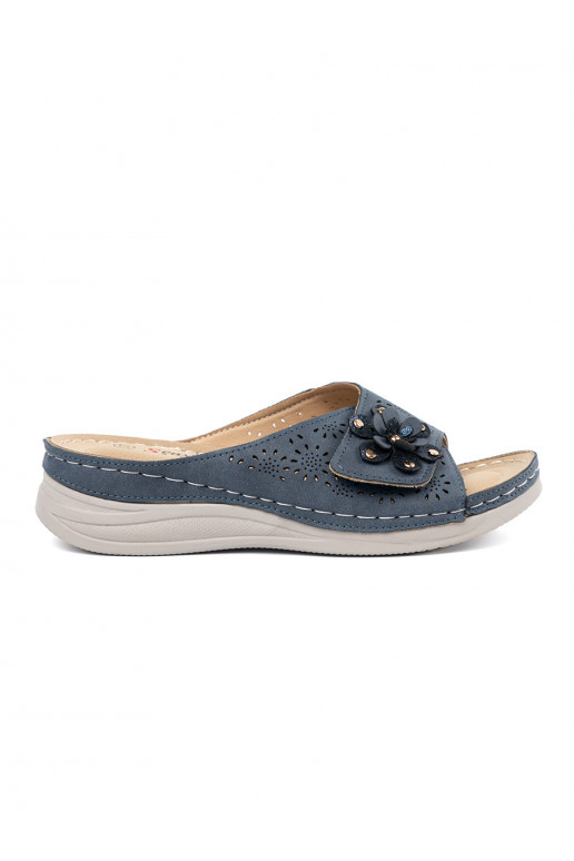 dark blue slippers  womens z ozdobnym flowersem