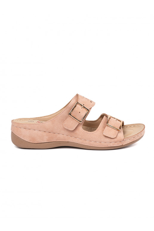 sandals on a low wedge with buckles pink