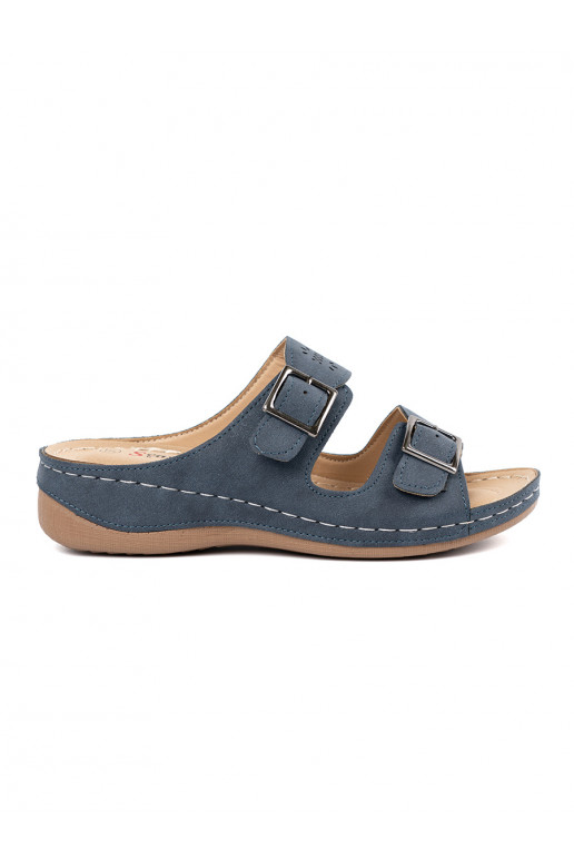 sandals on a low wedge with buckles blue