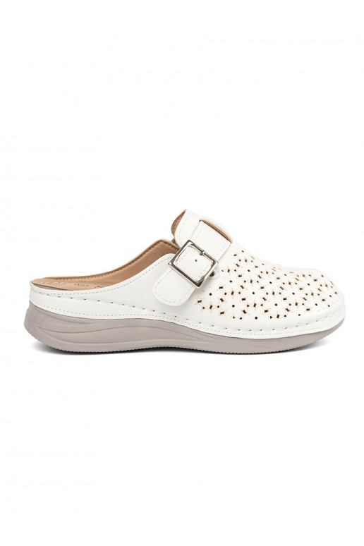 White color slippers  z pełnym noskiem i klamrą