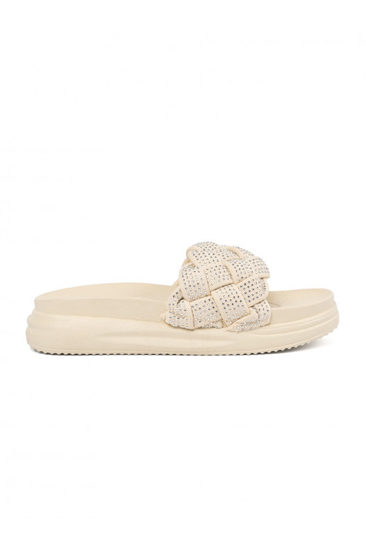 Slippers light beige with crystals