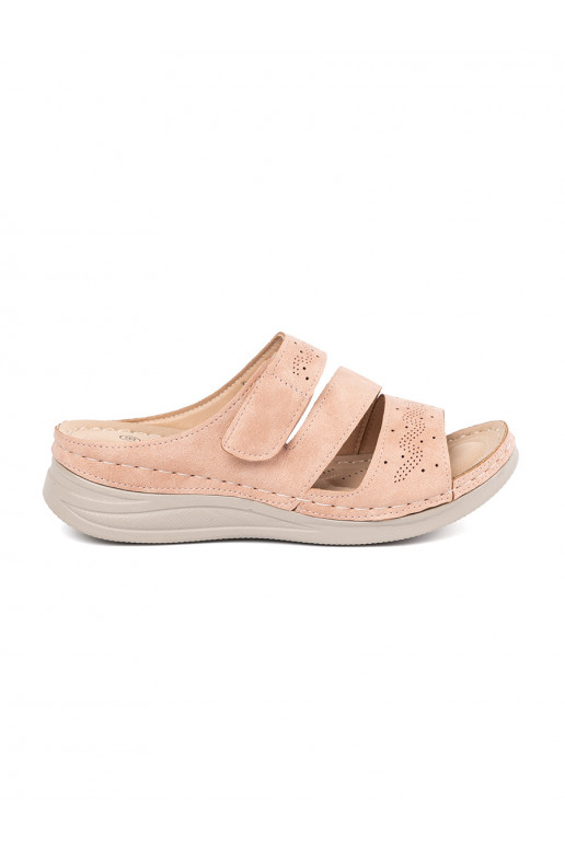 Easy pink slippers  on a low wedge