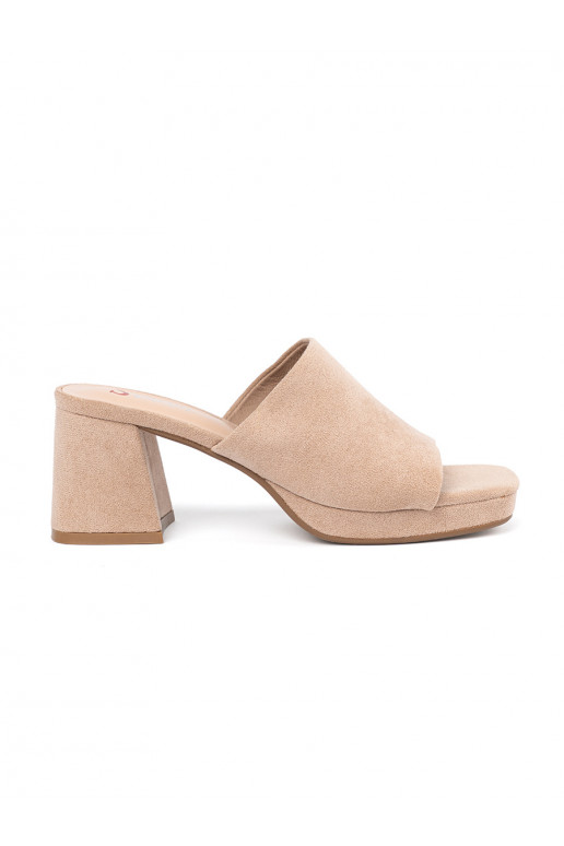 beige womens slippers  on highheels