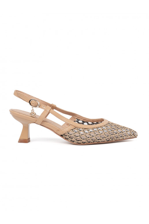 beige High heels openwork on a low heel