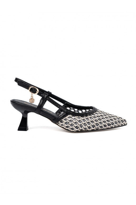 black openwork High heels on a low heel