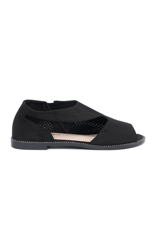 black openwork sandals flat