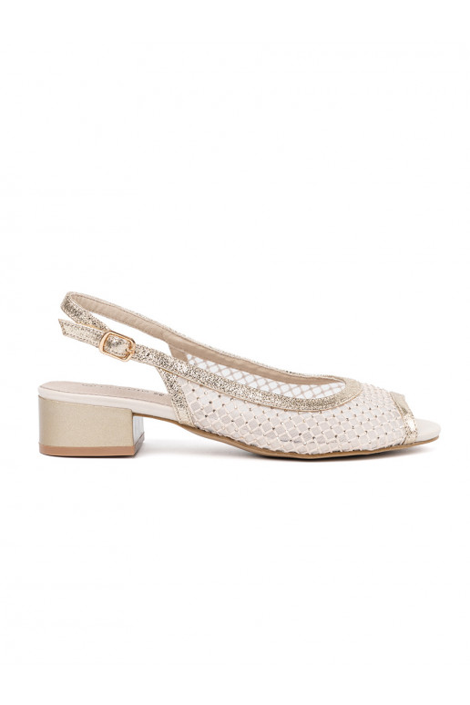 gold color sandals z ozdobną siateczką