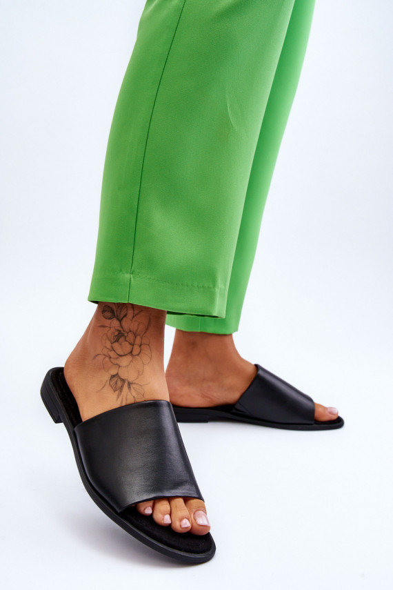 Women's Leather Smooth Slippers Black Cerise