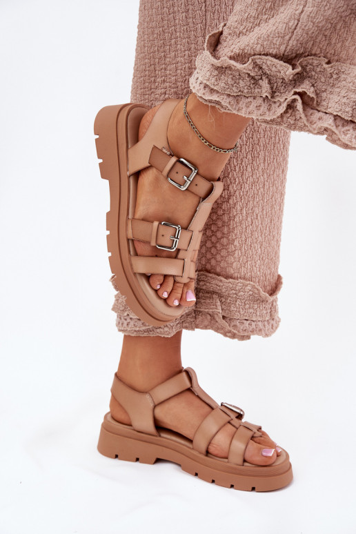 Women's Eco Leather Sandals With Buckles Khaki Jeneliena