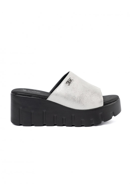 silver color slippers  with black platform