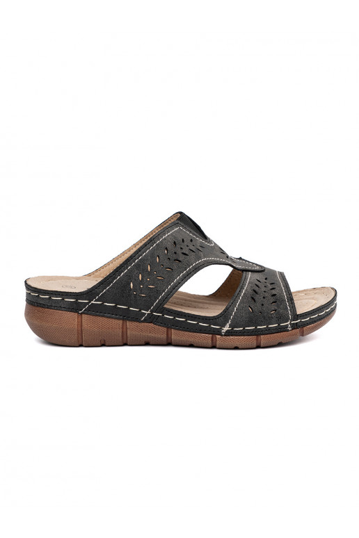 black slippers  on a wedge