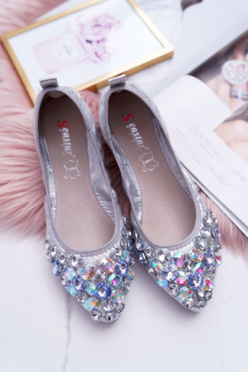 Leather Ballerinas with Stones Silver Crystal 2