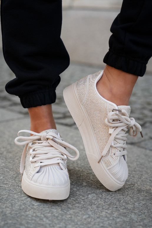 Women's sneakers with decoration on platform beige Eanneth