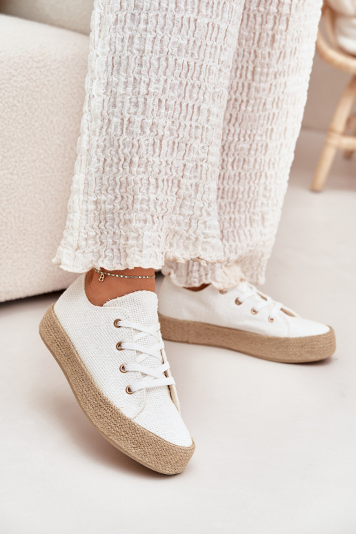 Women's Platform Sneakers With Weaving White Princa