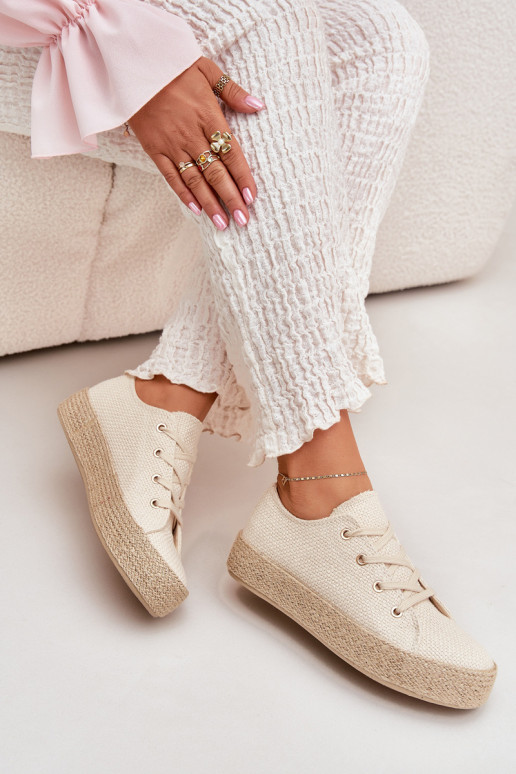 Women's Platform Sneakers With Braiding Beige Princa