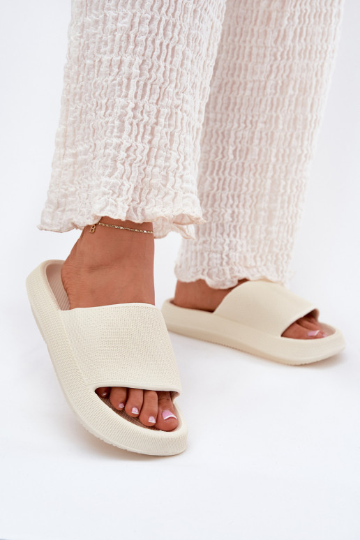 Women's Lightweight Foam Slippers On Thick Sole Ecru Querceria