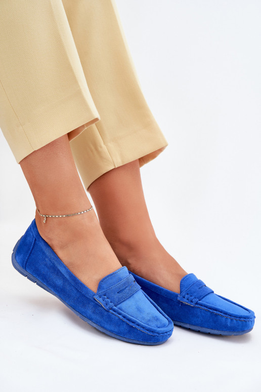 Ladies Suede Moccasins Cobalt Lenvie