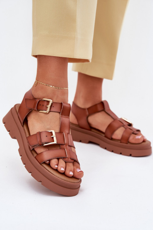 Eco Leather Sandals Women With Buckles Camel Mireza